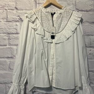 White Ruffled Eyelet Blouse